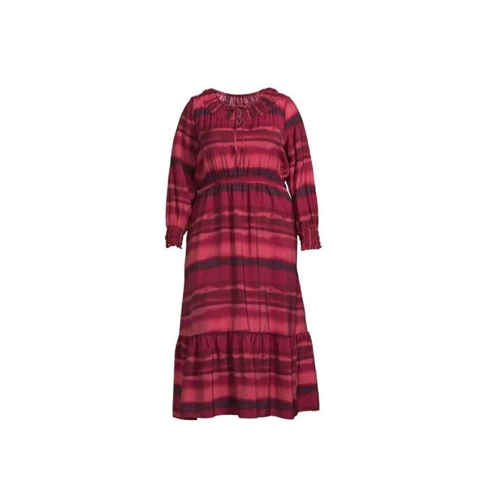 Terra & Sky Dress Peasant Tiered Long‎ Sleeve Maxi Tuscan Rose Plus Sz 0X Nwt